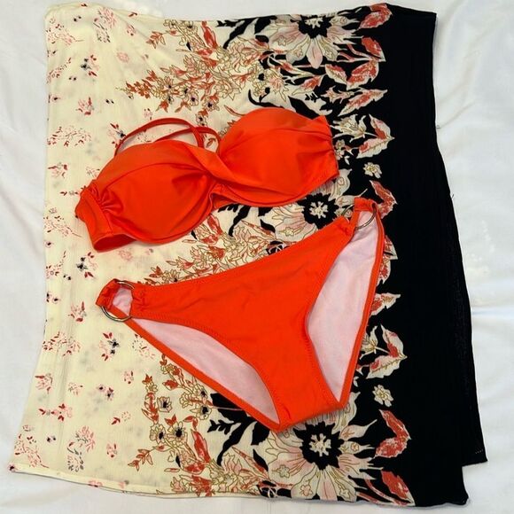 Roffe accessories orange/cream/black flowy kimono great colors print & drape EUC - Picture 5 of 8